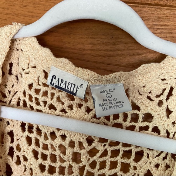 Vintage 90s Capacity crochet silk knit sequin open front cardigan sweater - Picture 6 of 6